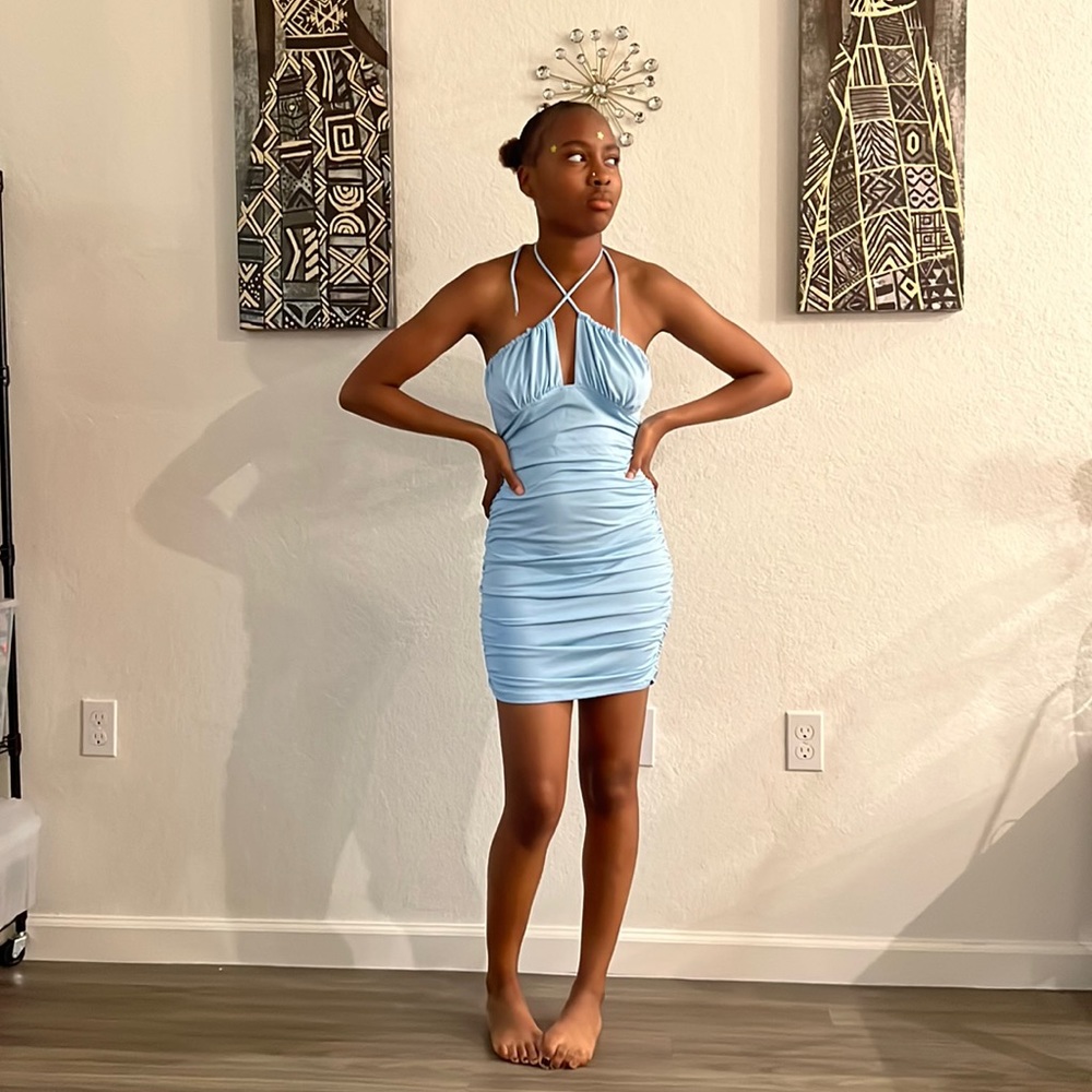 Baby Blue Halter Dress New S Bodycon